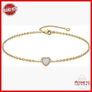 18K Gold Heart Birthstone Bracelet Adjustable Chain Milestone Gift